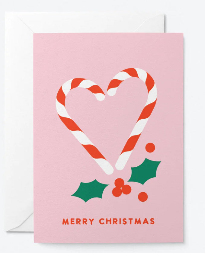 Candy Cane Heart Merry Christmas Card