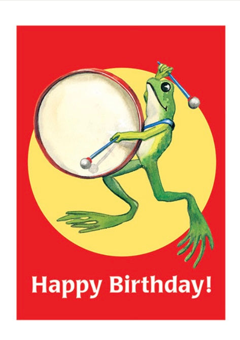 "Happy Birthday!" Drumming frog Note Card