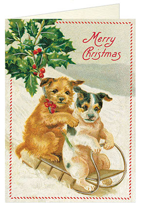 "Vintage Dogs on Toboggan" Christmas Card