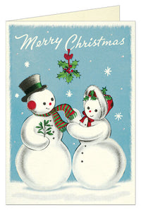 "Vintage Snowpeople under the Mistletoe" Holiday Card