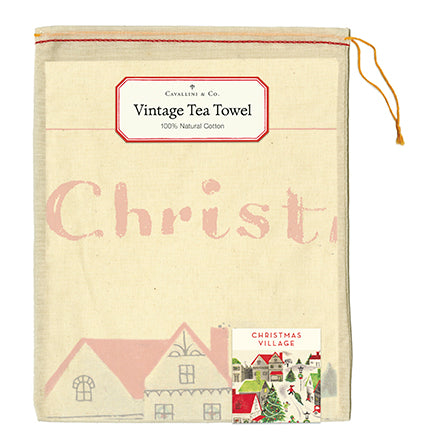 "Vintage Christmas Village" Holiday Tea Towel