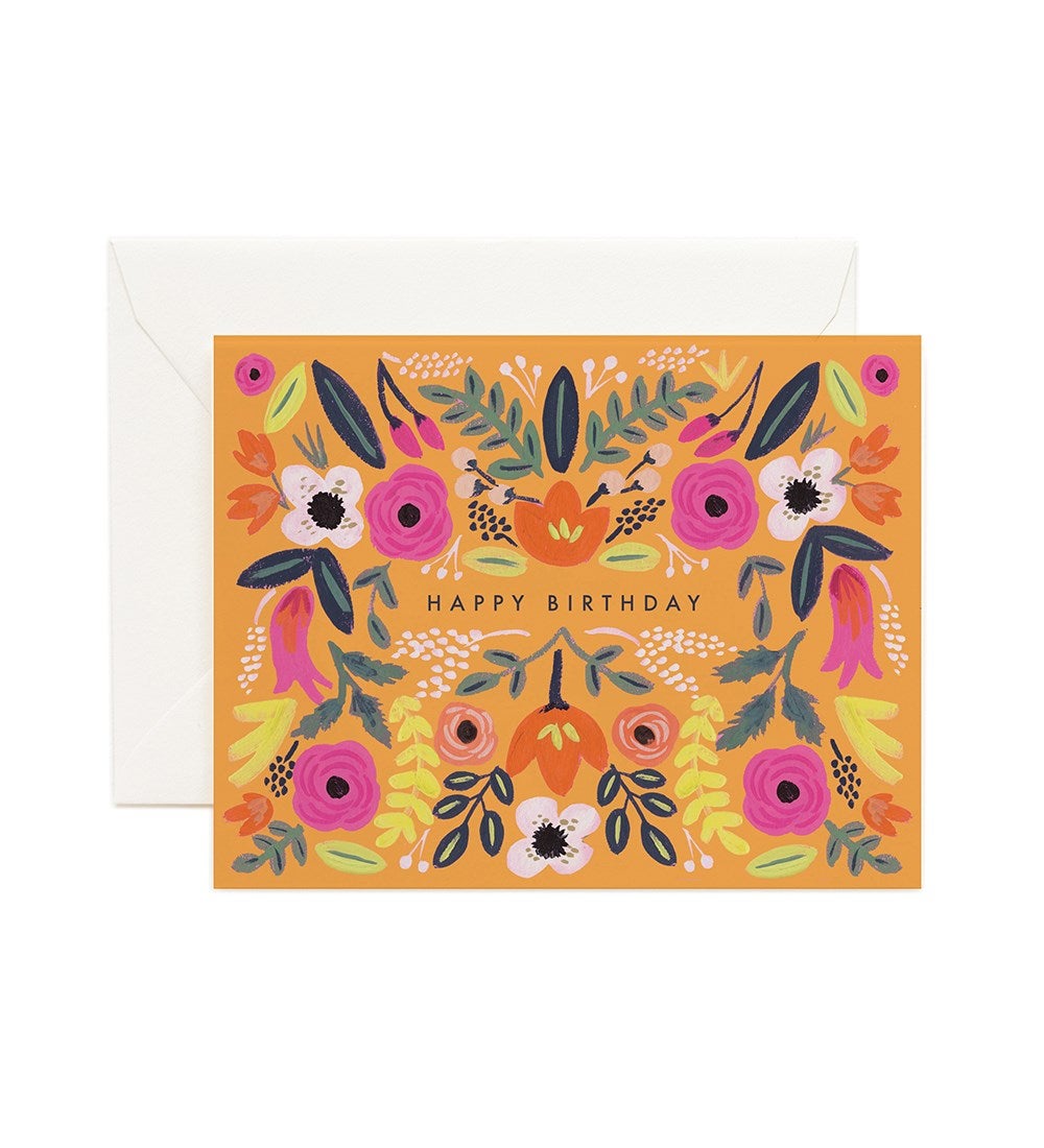 Folk Art Floral Happy Birthday Card