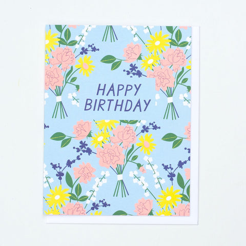 "Vintage Florals on Blue" Birthday Card