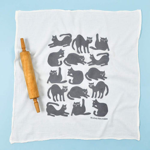 "Yoga Cats" (Grey) Flour Sack Dish Towel