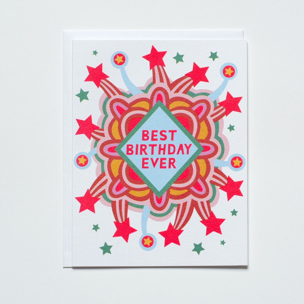 "Neon Pink Stars - Best Birthday Ever - " Birthday Card