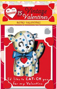 "Polka Dot Kitty" set of 15 assorted Retro Valentines