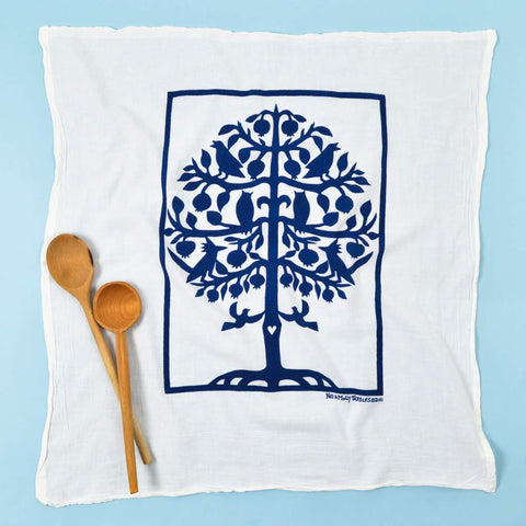 "Tree Of Life"  (Indigo) Flour Sack Dish Towel