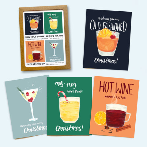 "Holiday Cocktail Cards" Box of 8 assorted holiday cards