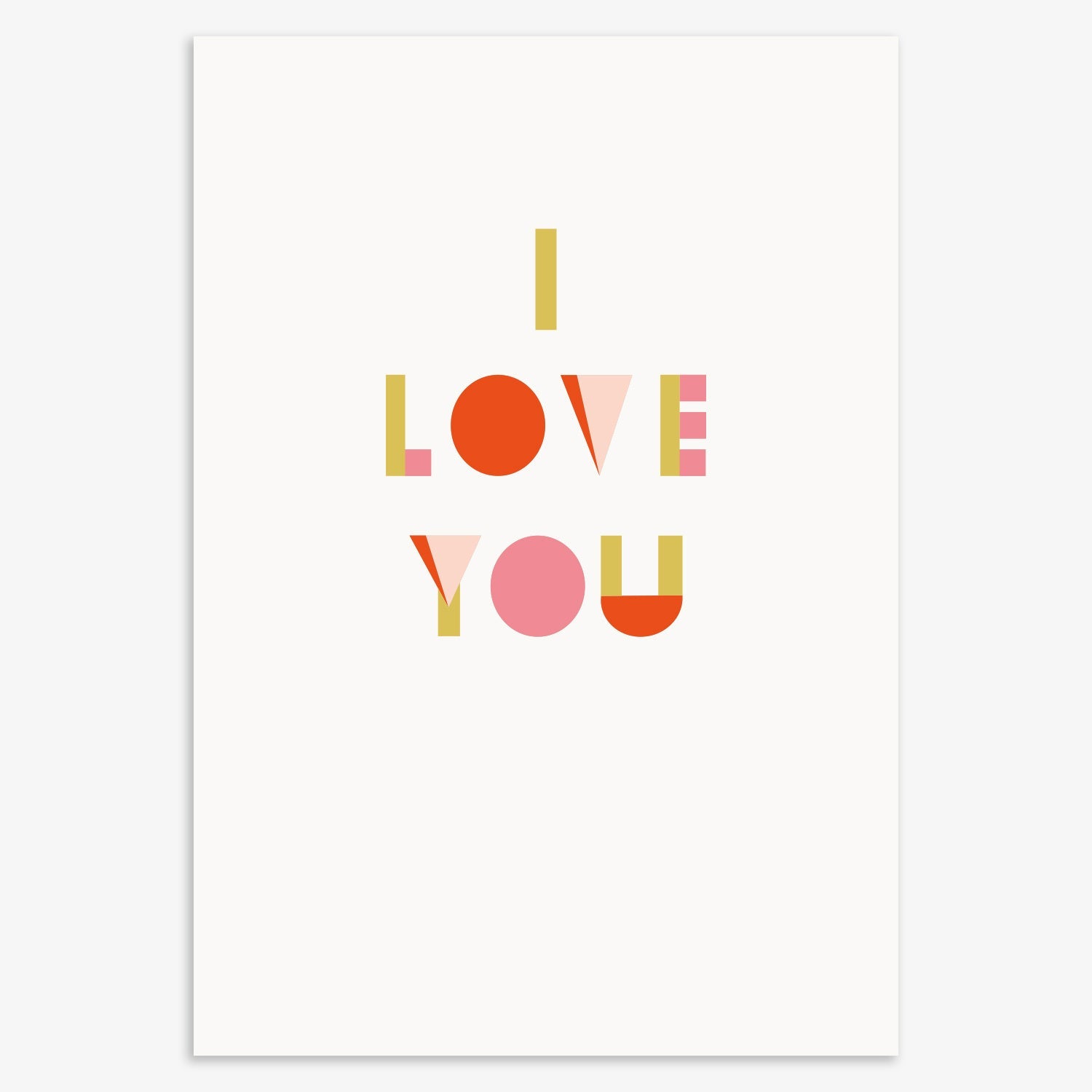 "I Love You" - Colour Block Letters Note Card