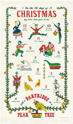 "Vintage Twelve Days of Christmas" Holiday Tea Towel